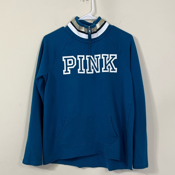 PINK Victoria's Secret Sweaters - Victoria’s Secret PINK Blue Graphic Zip Up Pullover Sweater